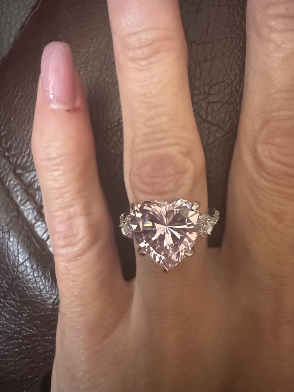 NWT in Box Heart-Shaped Light Pink Gemstone Ring in Sterling Silver, Size 7